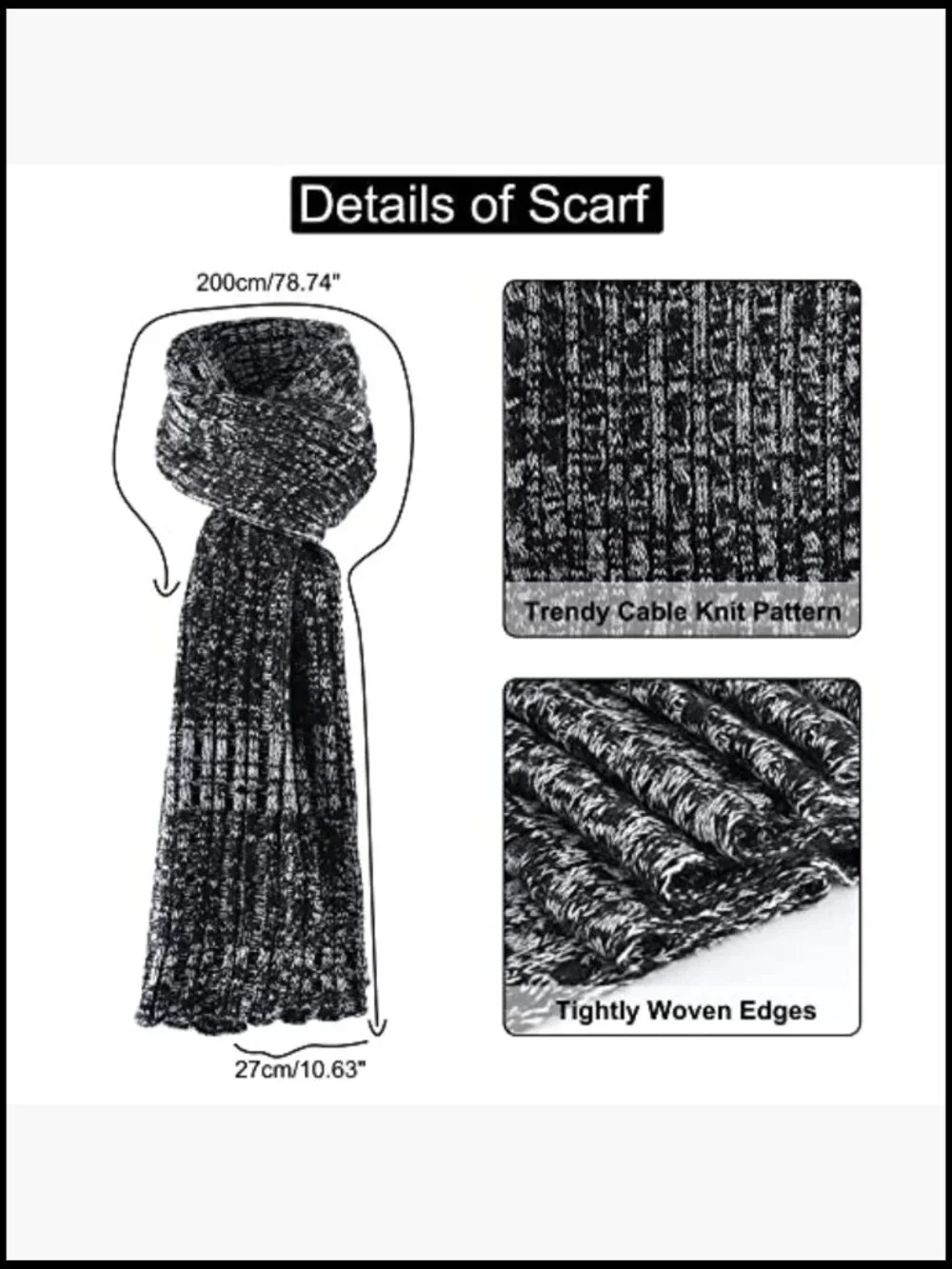 Winter Knitted Beanie Hat Long Scarf Touch Screen Gloves Set for Women